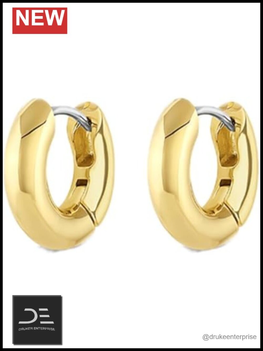 Gold Plated Huggie Hoop Earrings Half Inch Drop Secure Hinge Closure